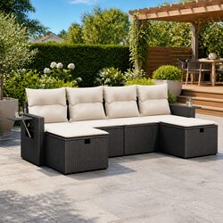 Garden Sofa Set 6 Piece Outdoor Furniture Patio Black Poly Rattan with Cushions