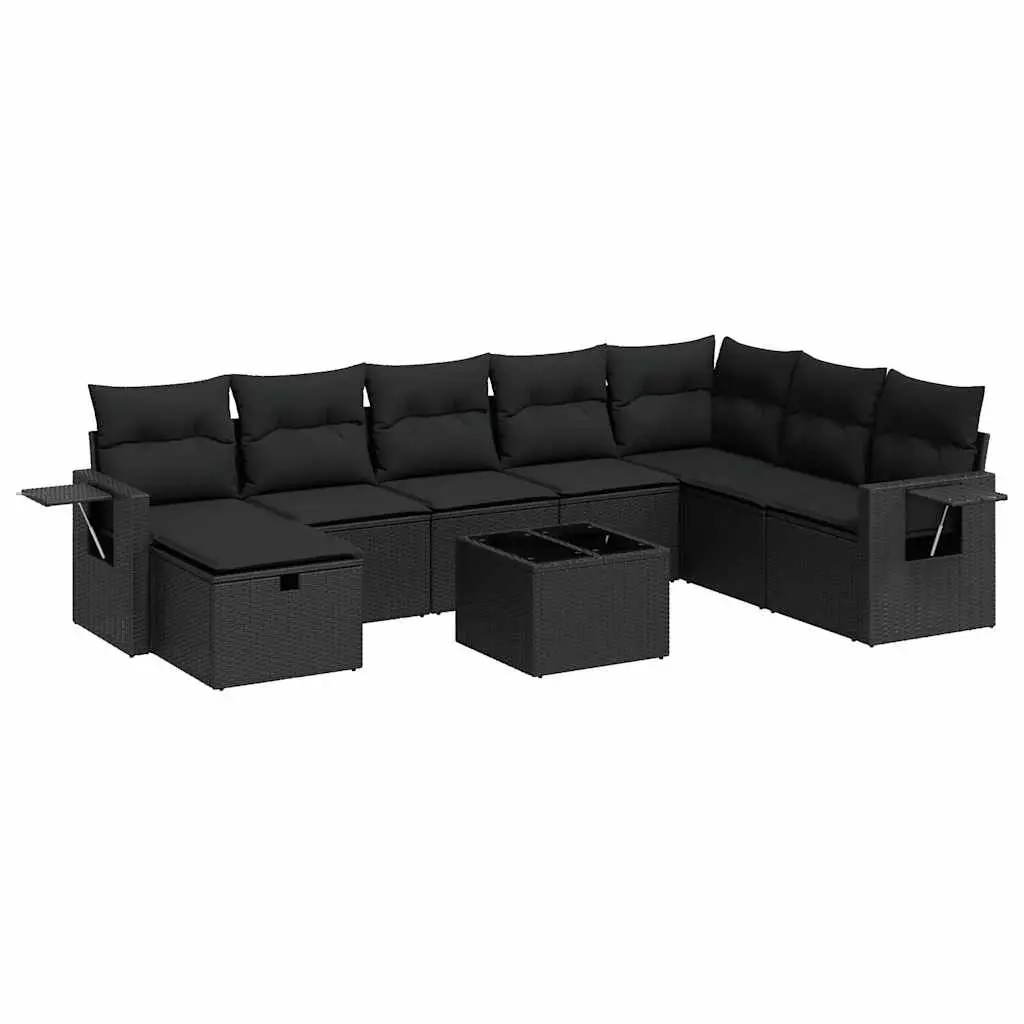 9 Piece Outdoor Garden Sofa Set Black Poly Rattan Patio Furniture