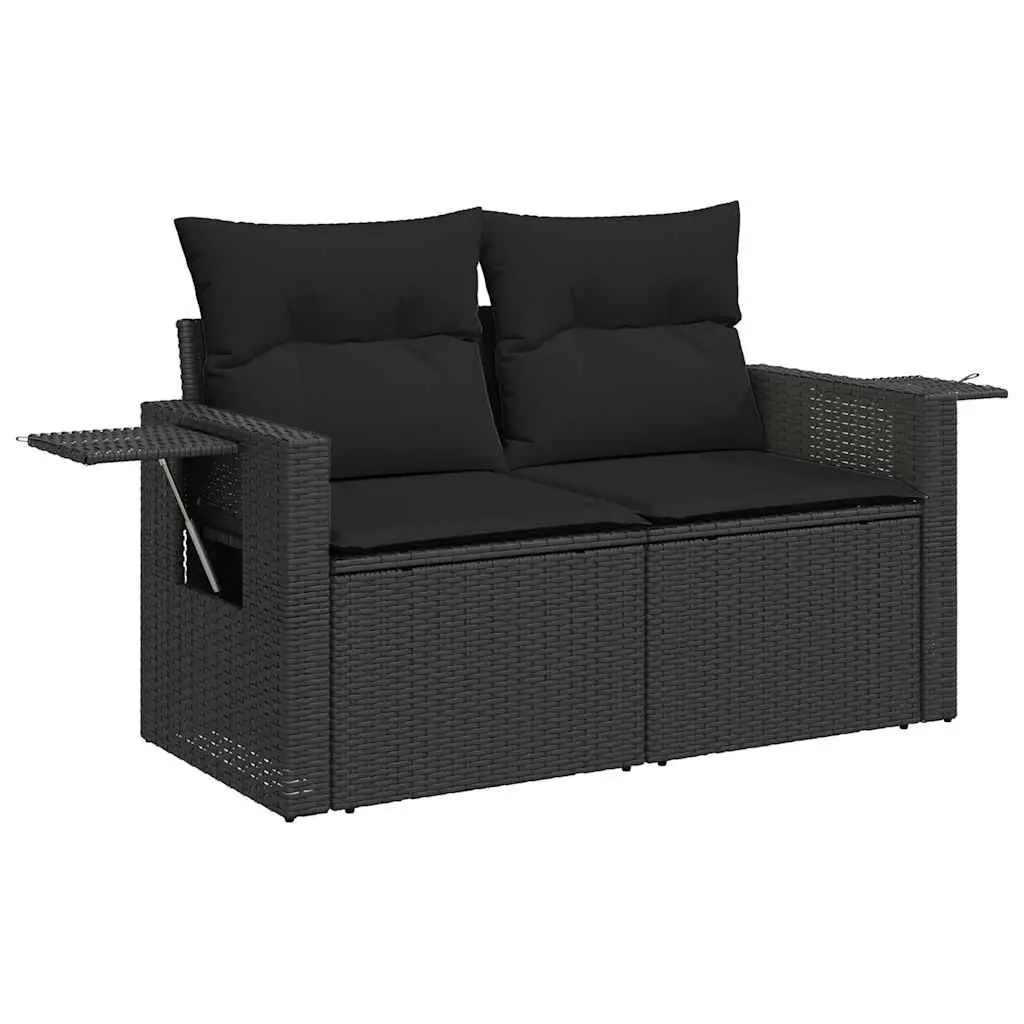 9 Piece Outdoor Garden Sofa Set Black Poly Rattan Patio Furniture