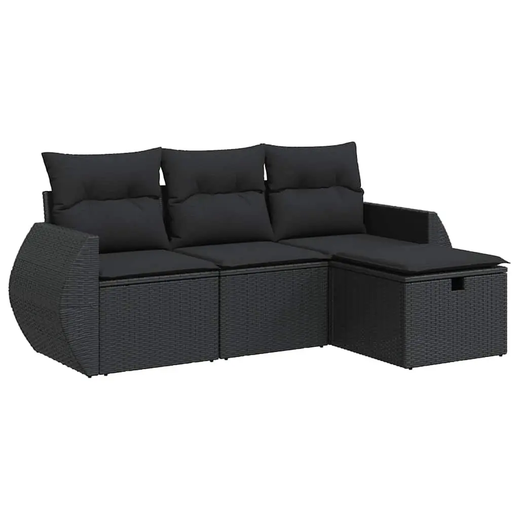 Garden Sofa Set 4 Piece Outdoor Furniture Patio Black Poly Rattan with Cushions