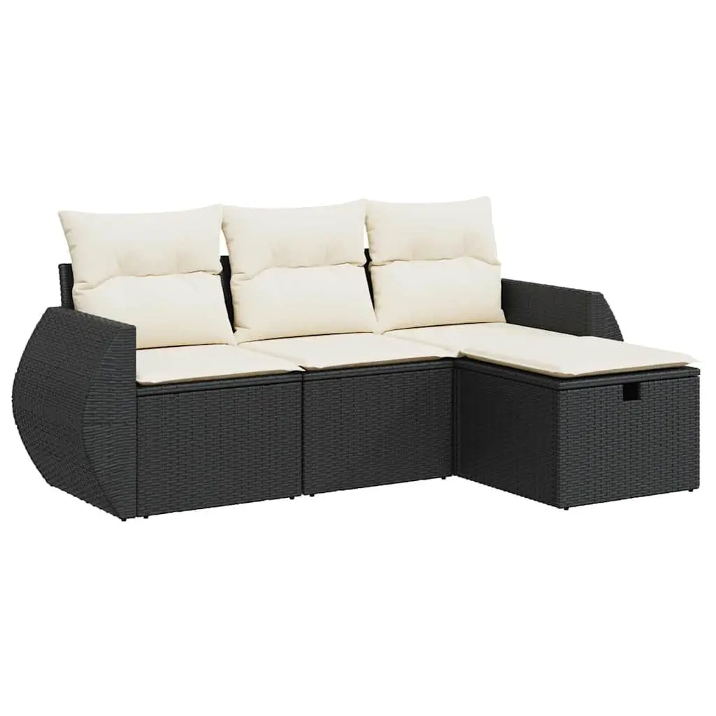 Garden Sofa Set Outdoor Patio Furniture 4 Piece Black Poly Rattan with Cushions