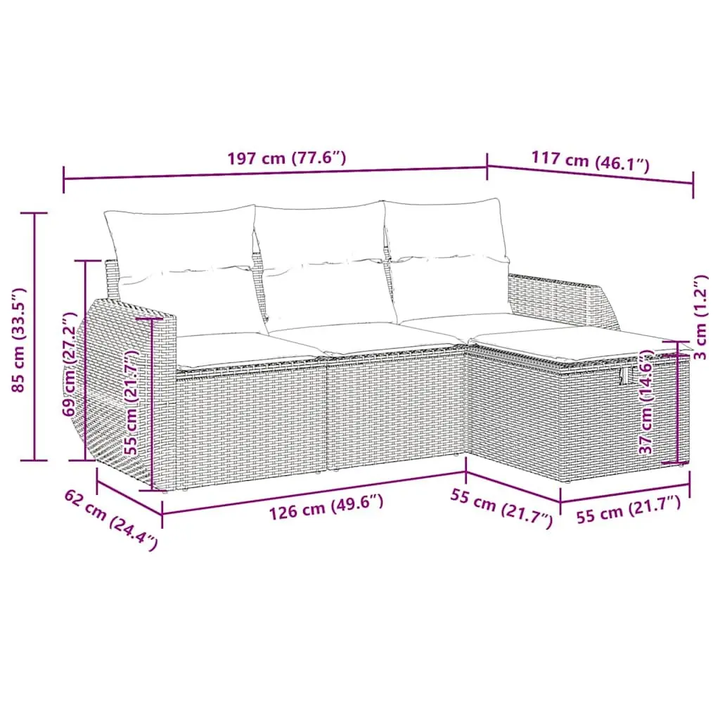 Garden Sofa Set Outdoor Patio Furniture 4 Piece Black Poly Rattan with Cushions