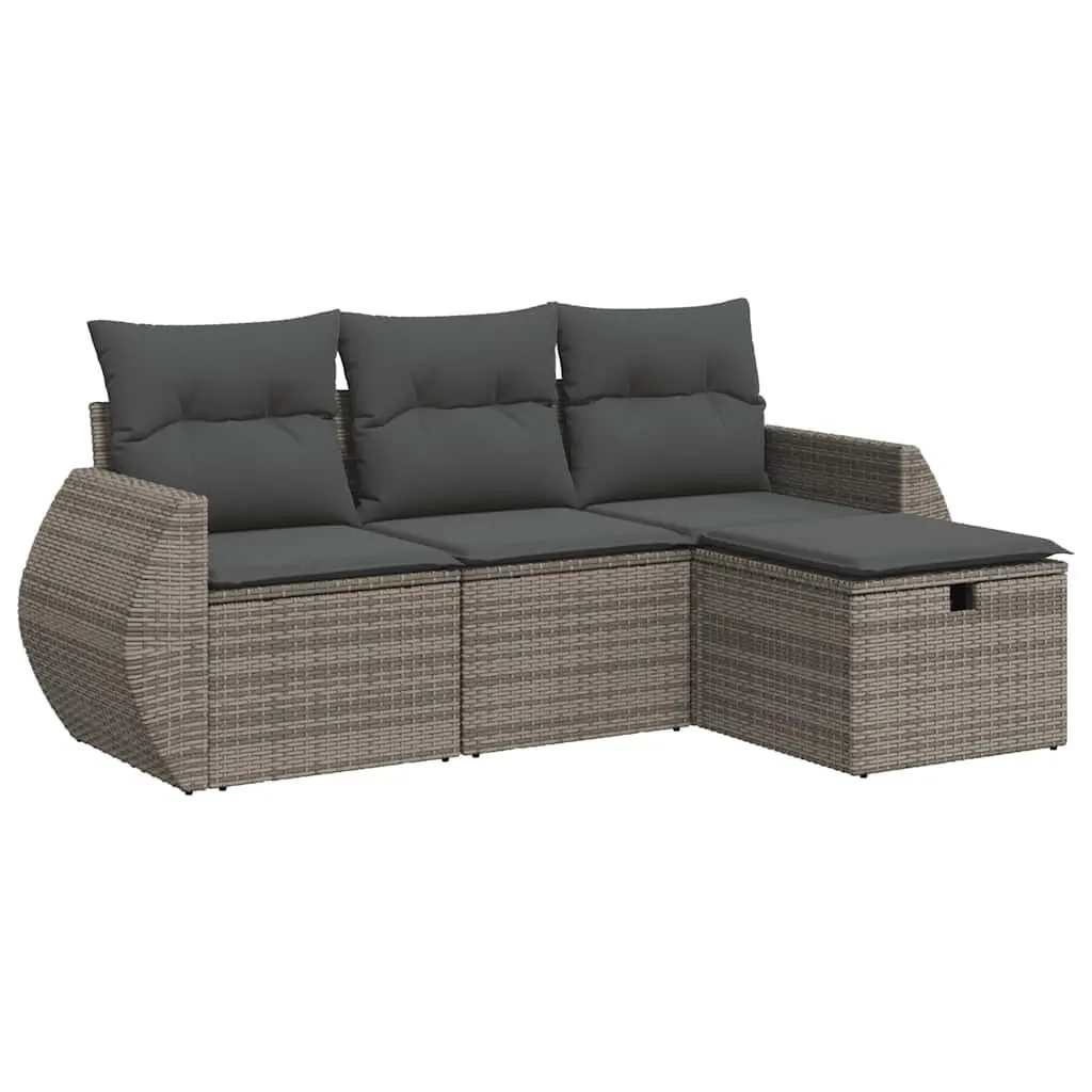 4 Piece Garden Sofa Set Grey Poly Rattan Outdoor Furniture with Cushions Storage