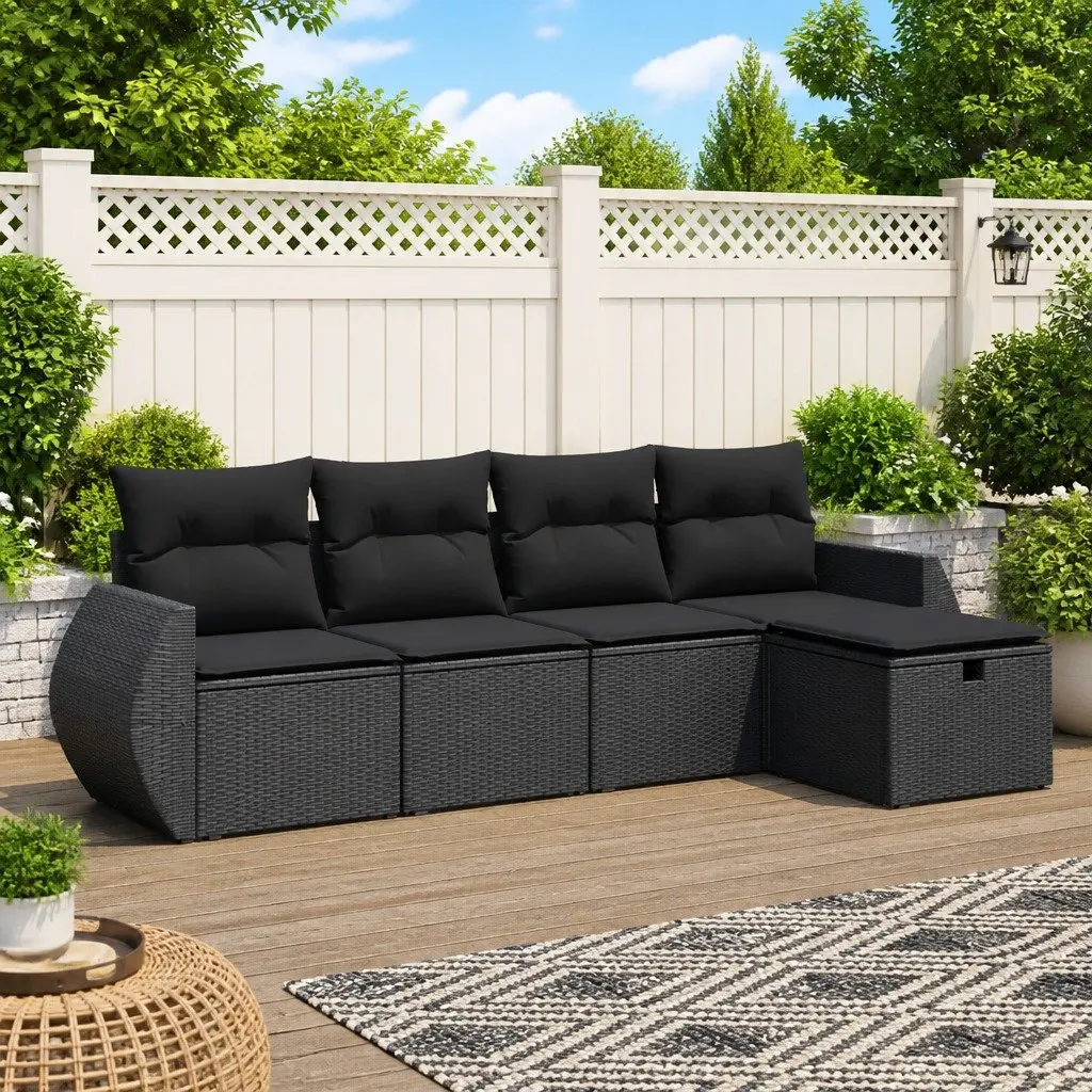 5 Piece Garden Sofa Set Outdoor Furniture Black PE Rattan Patio Lounge
