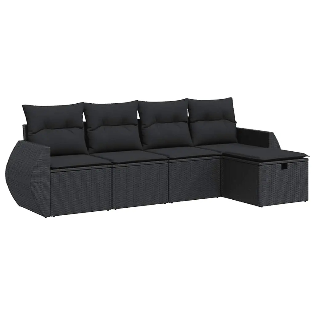 5 Piece Garden Sofa Set Outdoor Furniture Black PE Rattan Patio Lounge