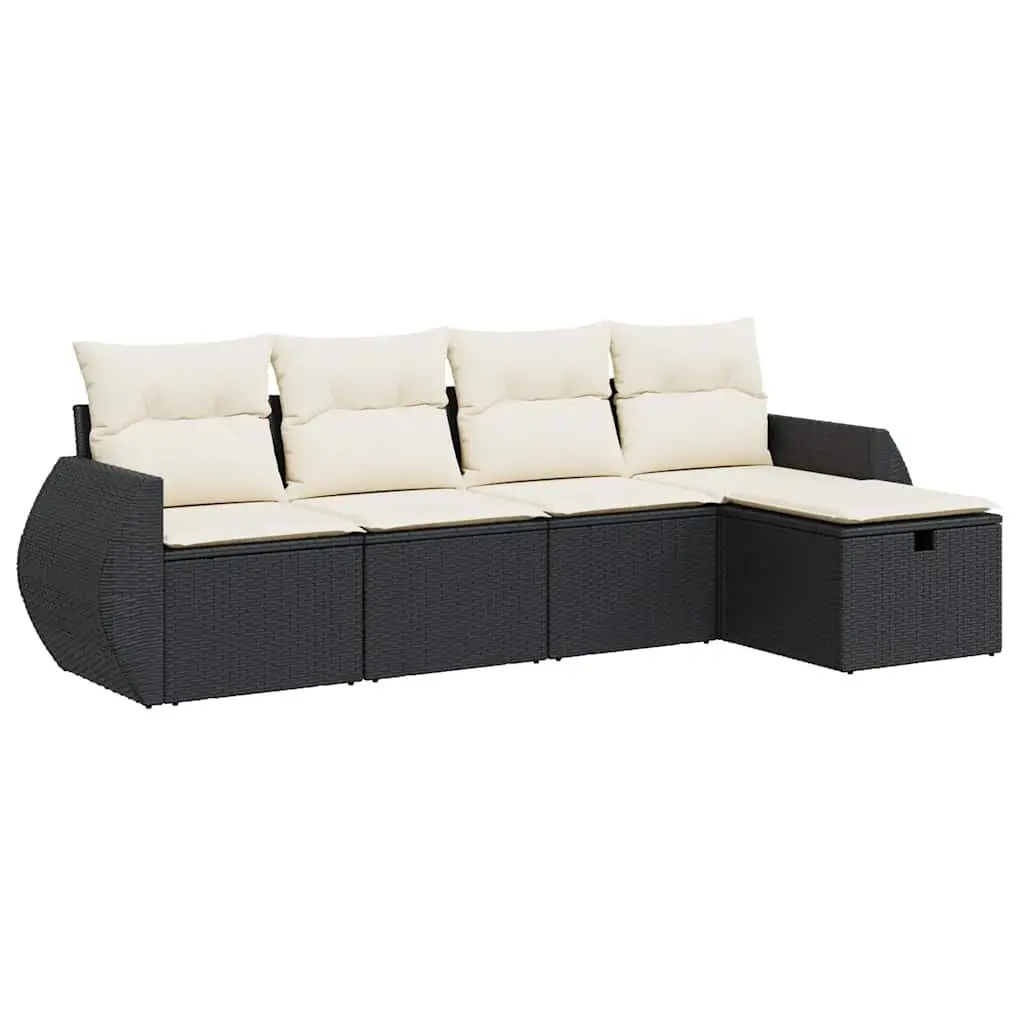 Garden Sofa Set Outdoor Furniture 5 Piece Modular Black Poly Rattan with Cushions Storage