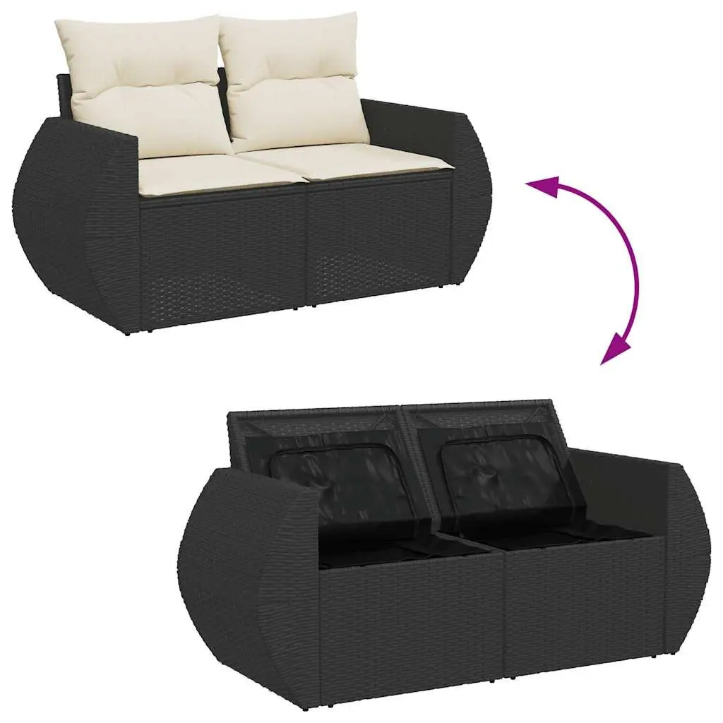 Garden Sofa Set Outdoor Furniture 5 Piece Modular Black Poly Rattan with Cushions Storage