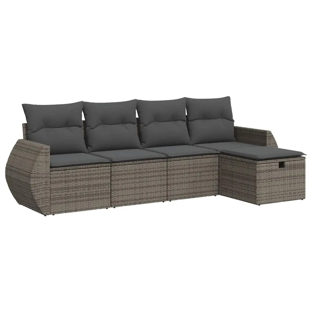 Garden Sofa Set Outdoor Furniture 5 Piece Grey Poly Rattan Patio Lounge