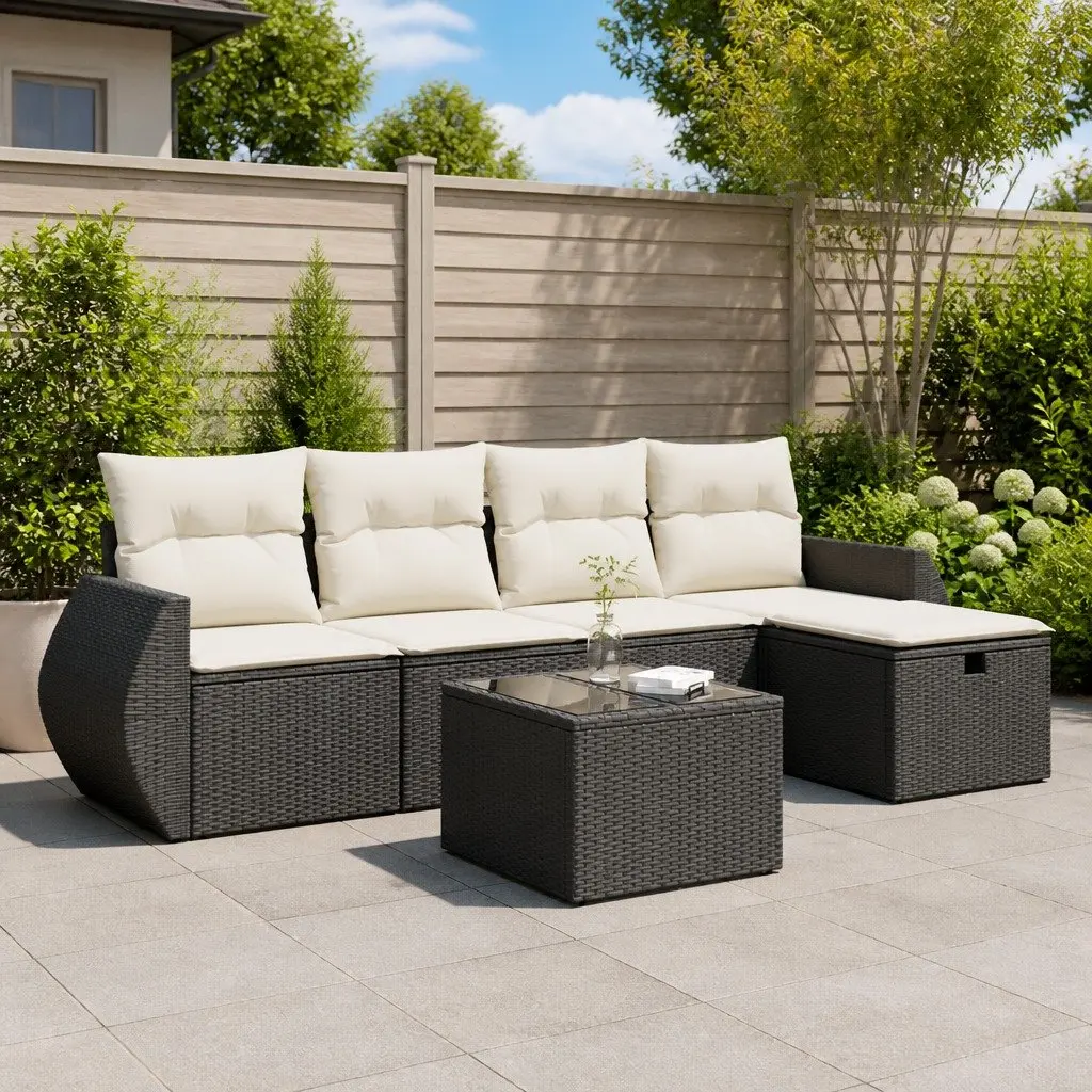 Garden Sofa Set 6 Piece Outdoor Furniture Modular Black PE Rattan with Storage