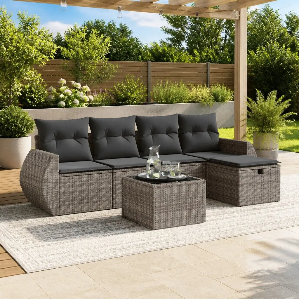 Garden Sofa Set Modular Outdoor Furniture 6 Piece Grey PE Rattan