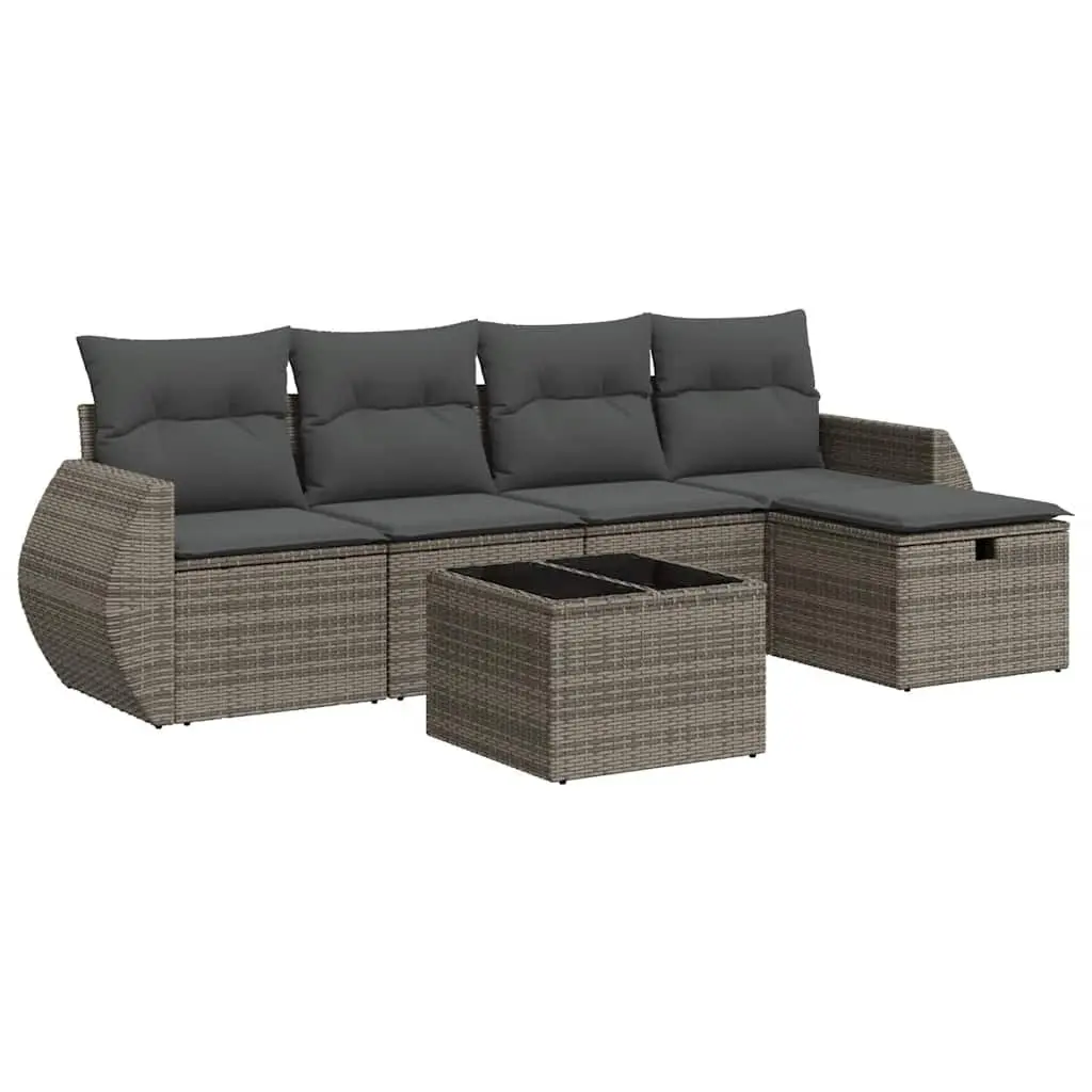 Garden Sofa Set Modular Outdoor Furniture 6 Piece Grey PE Rattan