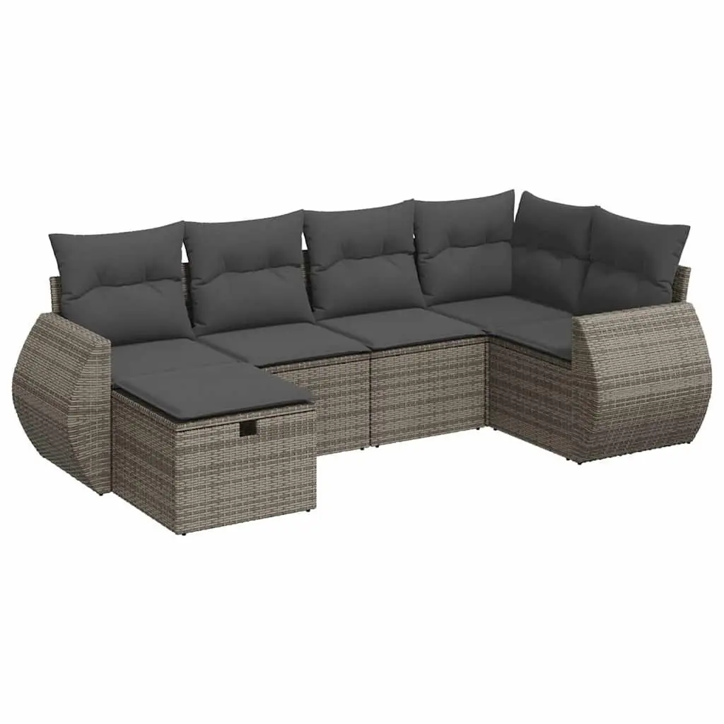 Garden Sofa Set Modular Outdoor Furniture 6 Piece Grey Poly Rattan Patio Lounge