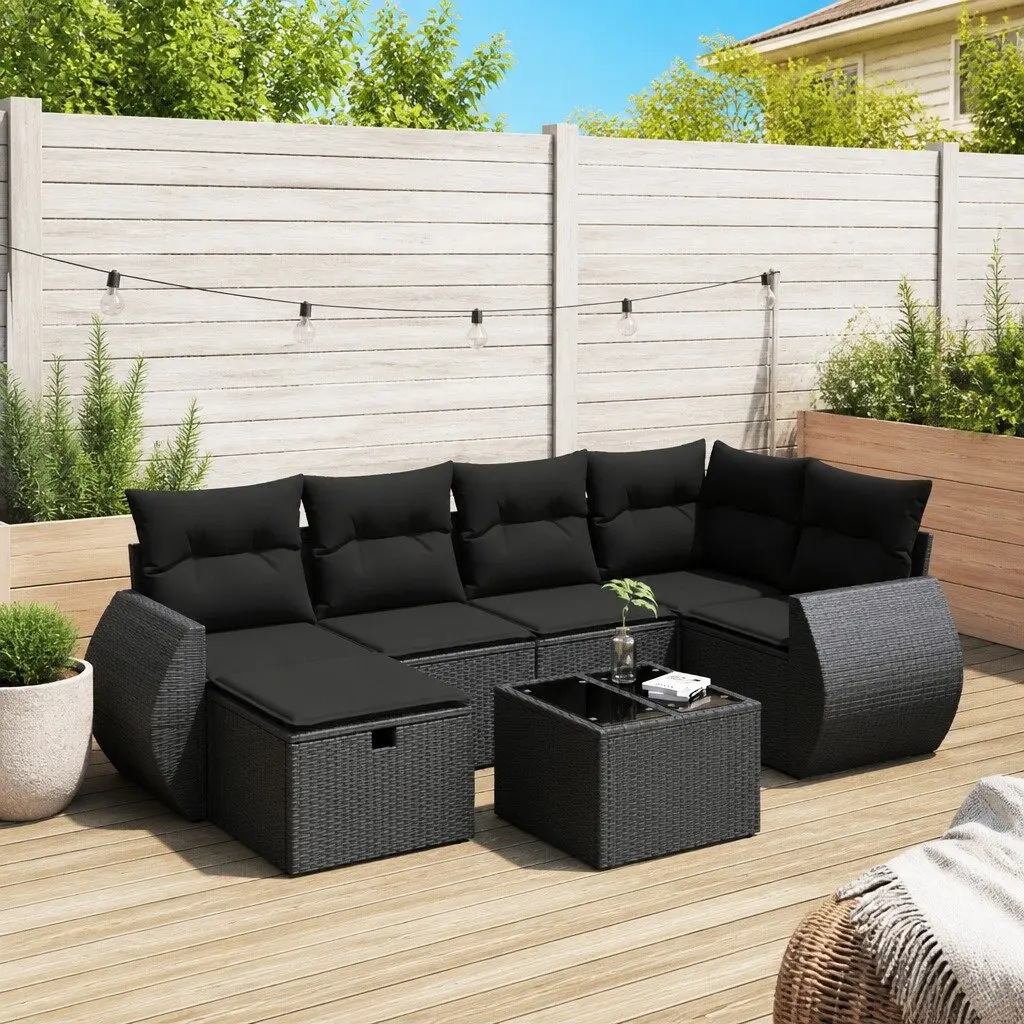 Garden Sofa Set 7 Piece Outdoor Furniture Lounge Modular PE Rattan Black