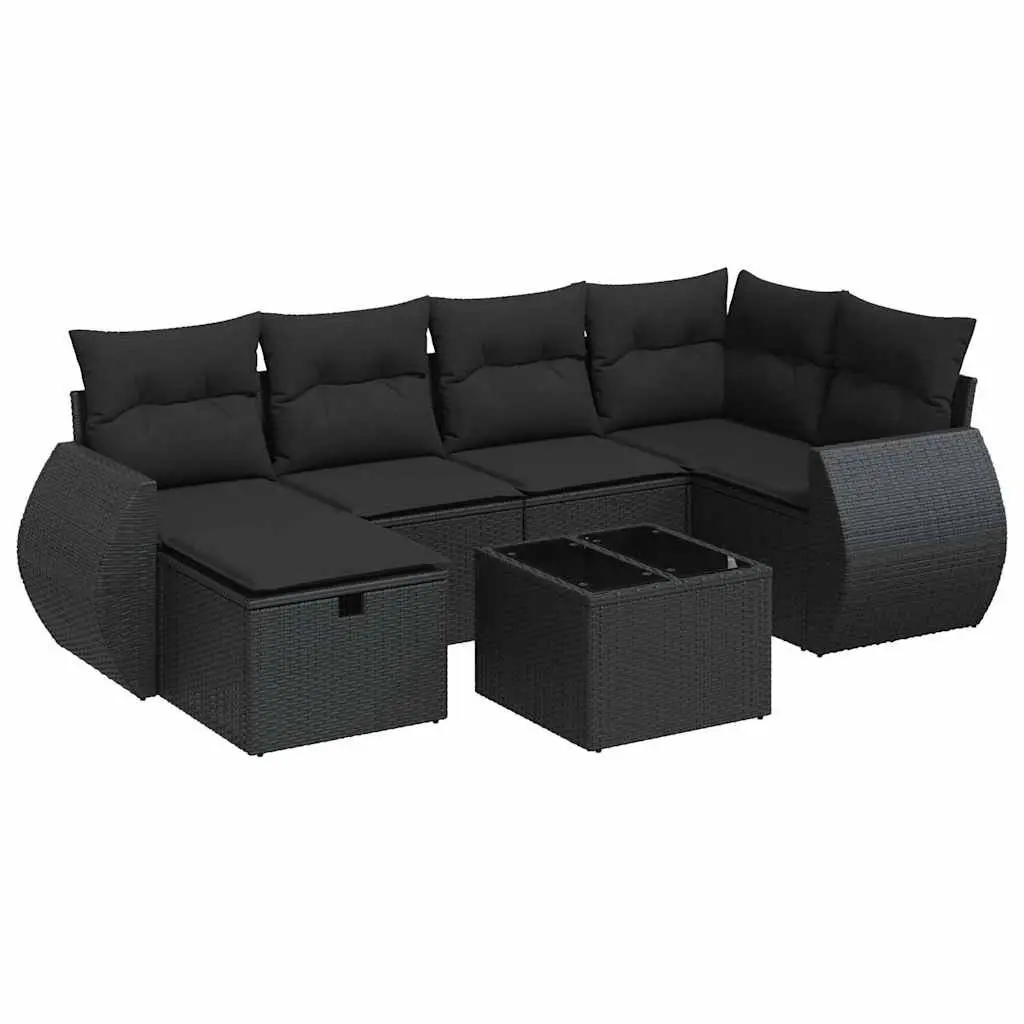 Garden Sofa Set 7 Piece Outdoor Furniture Lounge Modular PE Rattan Black