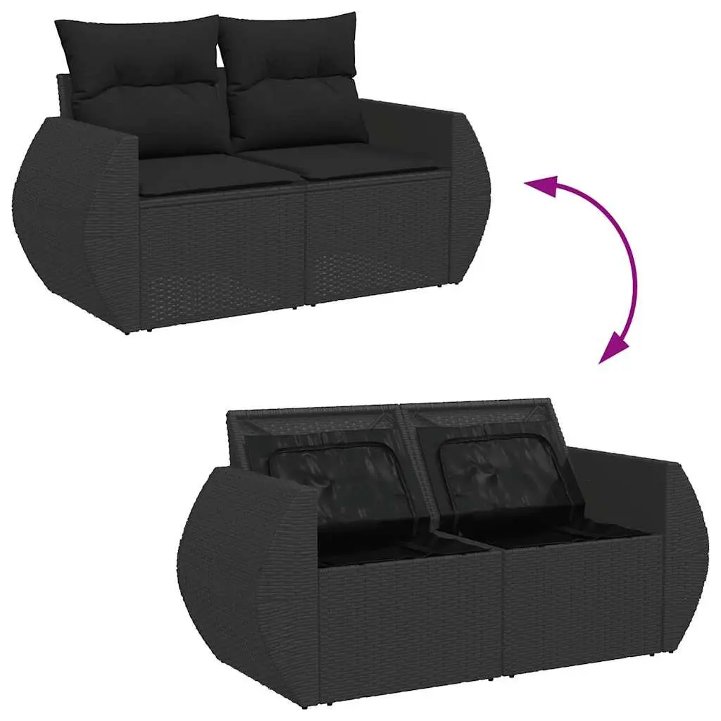 Garden Sofa Set 7 Piece Outdoor Furniture Black Poly Rattan Patio Lounge with