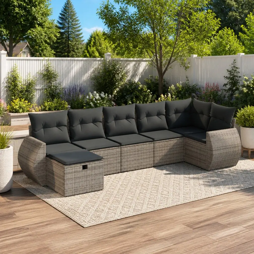 Garden Sofa Set 7 Piece Outdoor Furniture Grey Poly Rattan Patio Lounge