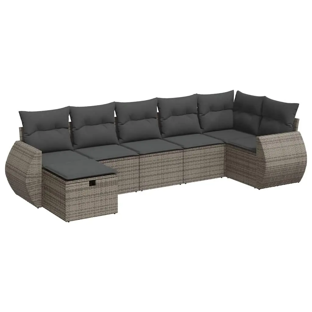 Garden Sofa Set 7 Piece Outdoor Furniture Grey Poly Rattan Patio Lounge