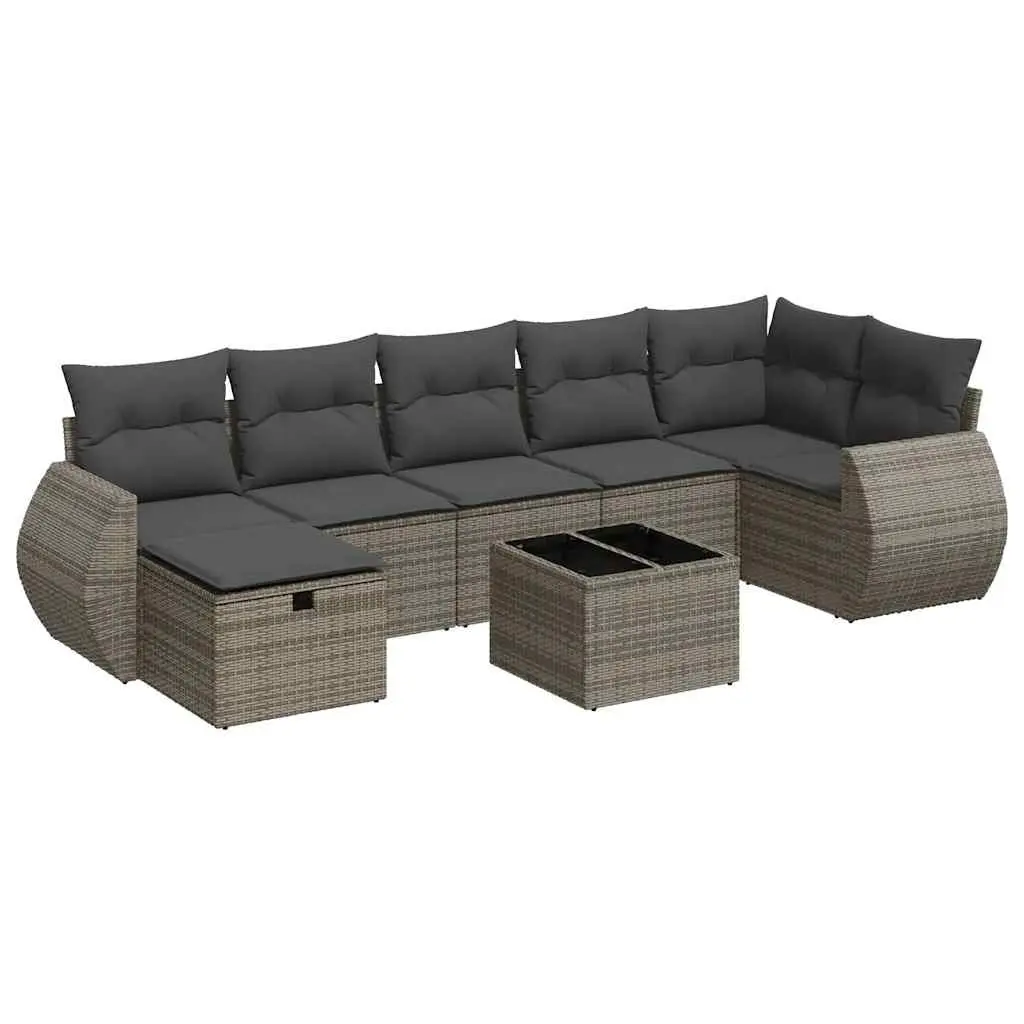 Garden Sofa Set 8 Piece Outdoor Furniture with Cushions Grey Poly Rattan Modular