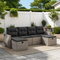 Reliable 6-Piece Grey Garden Sofa Set with Storage