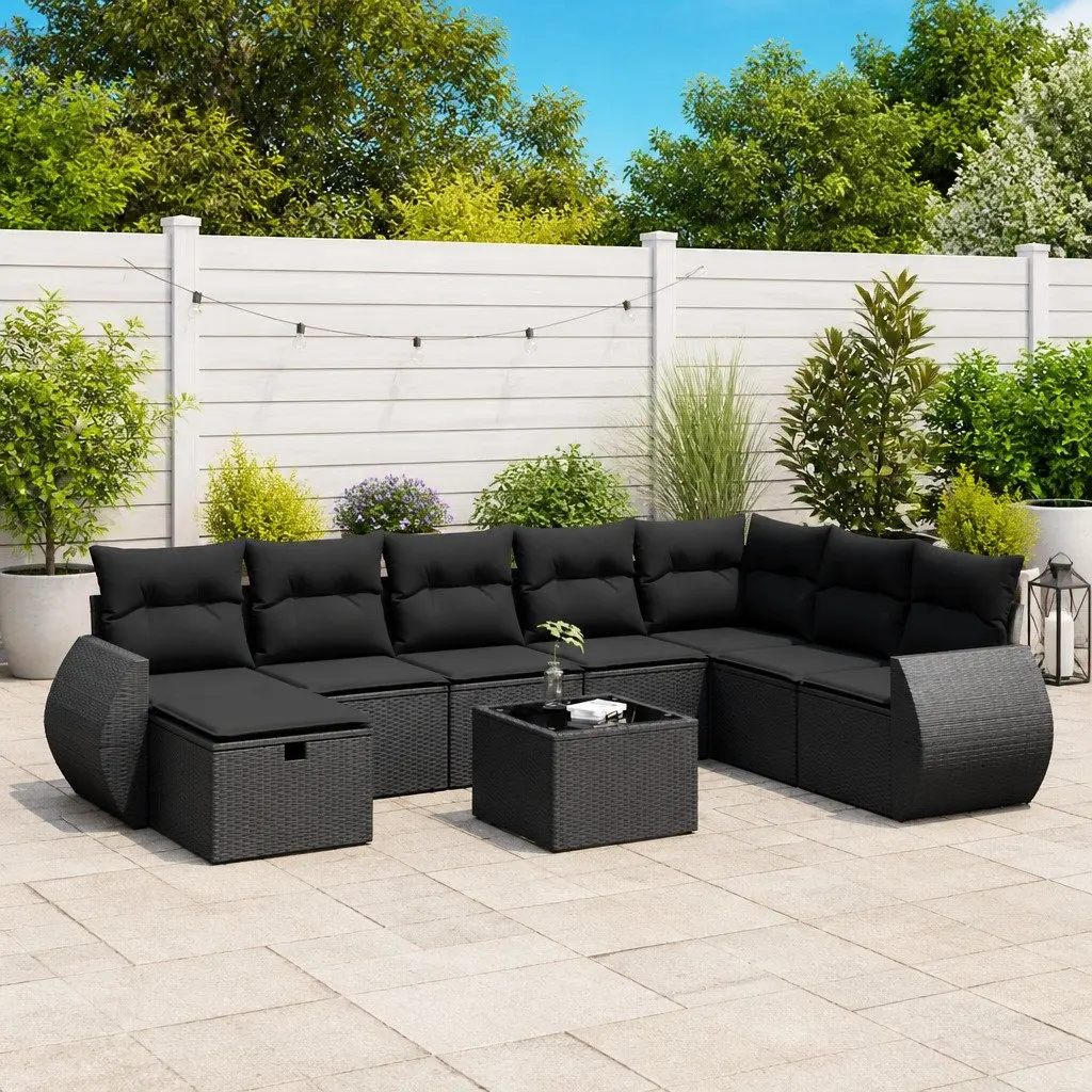Garden Sofa Set 9 Piece Outdoor Furniture Modular Patio Lounge Black PE Rattan