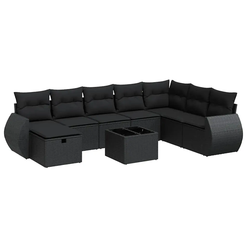 Garden Sofa Set 9 Piece Outdoor Furniture Modular Patio Lounge Black PE Rattan