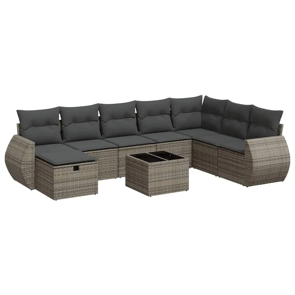 Garden Sofa Set 9 Piece Outdoor Furniture Grey Poly Rattan Patio Lounge