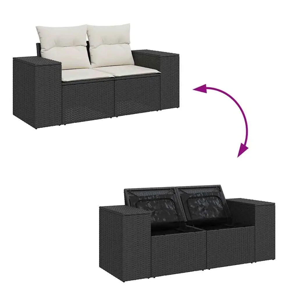 Garden Sofa Set 4 Piece Outdoor Furniture Black Poly Rattan Modular Patio Lounge