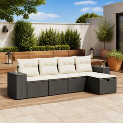 5 Piece Outdoor Garden Sofa Set with Cushions and Storage