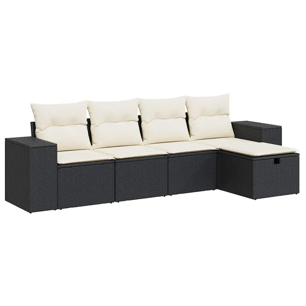 5 Piece Garden Sofa Set Outdoor Furniture Patio Black Poly Rattan Cushions
