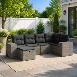 Value-Driven Garden Sofa Set 6-Piece Modular Grey