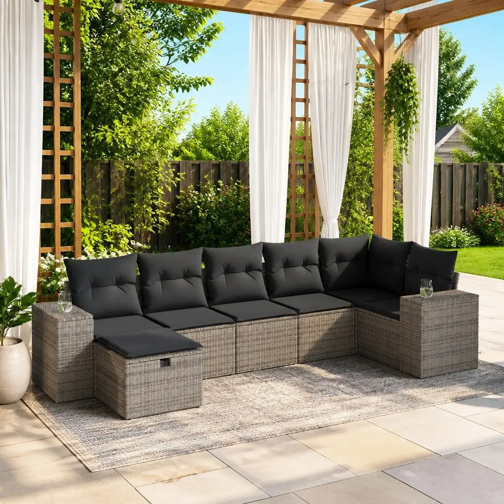 Garden Sofa Set Outdoor Furniture 7 Piece Modular Grey Rattan