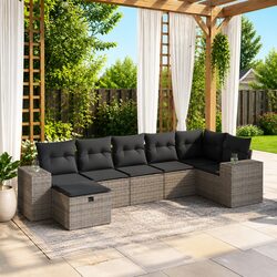 Garden Sofa Set 7 Piece Outdoor Furniture with Cushions Rattan Grey Patio