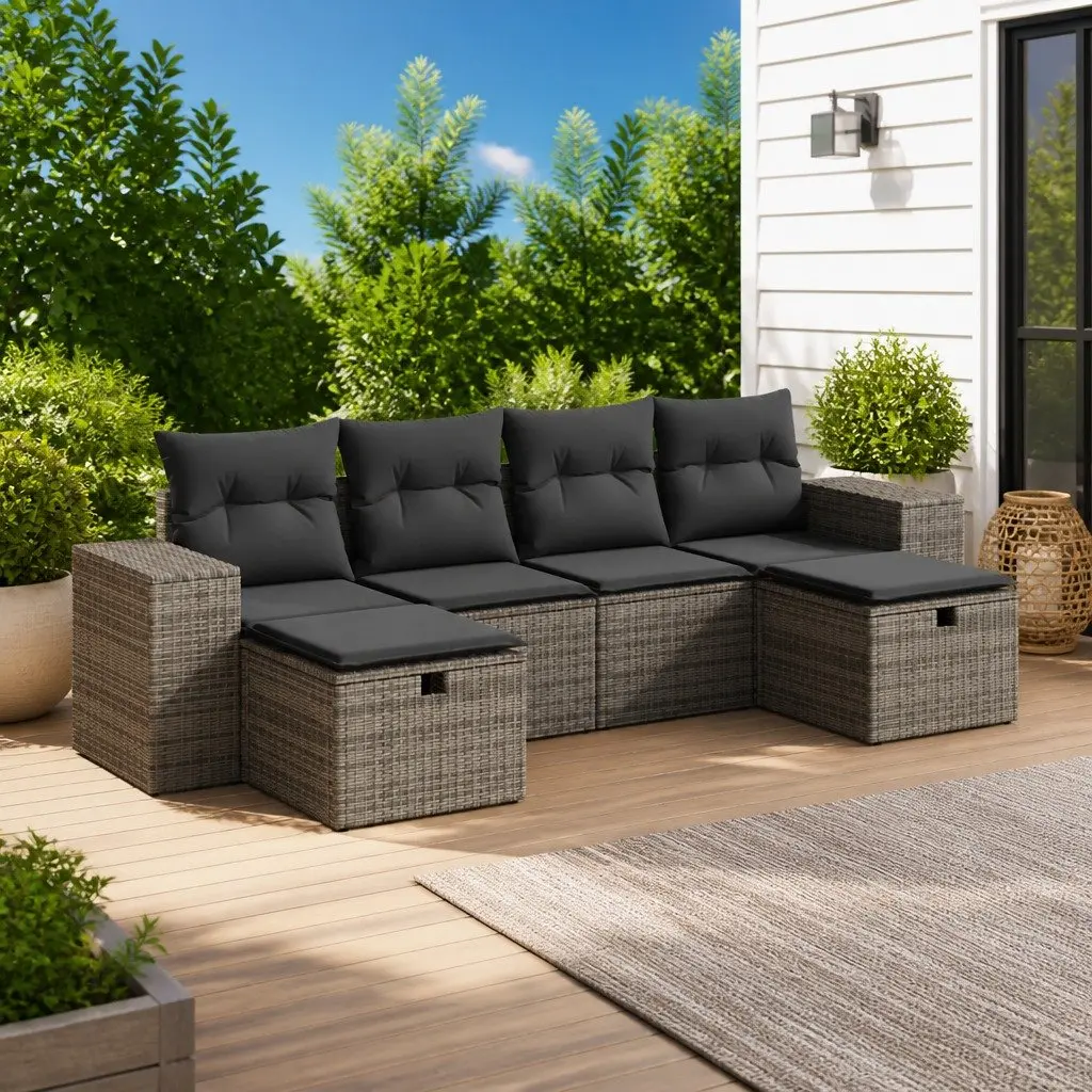 Garden Sofa Set Outdoor Furniture 6 Piece Grey Rattan