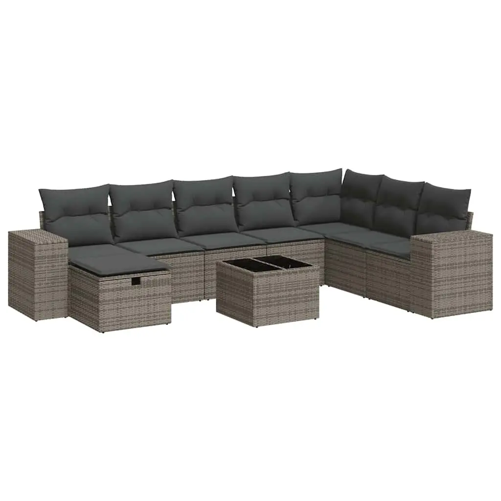 Garden Sofa Set 9 Piece Outdoor Furniture Grey Poly Rattan Patio Lounge