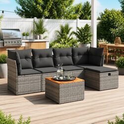 Garden Sofa Set 6 Piece Outdoor Furniture with Cushions Storage Grey Poly Rattan