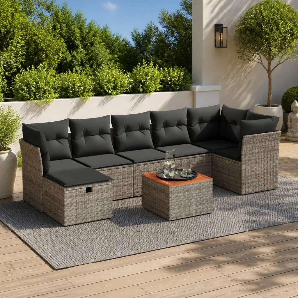 Garden Sofa Set 8 Piece Outdoor Furniture Modular Grey Poly Rattan Patio Lounge