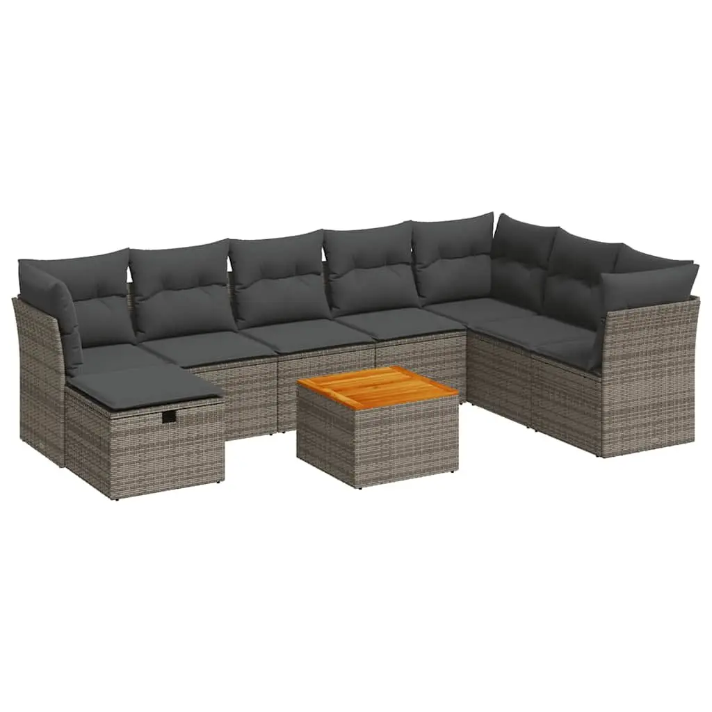 Garden Sofa Set Modular Outdoor Furniture 9 Piece Grey Poly Rattan