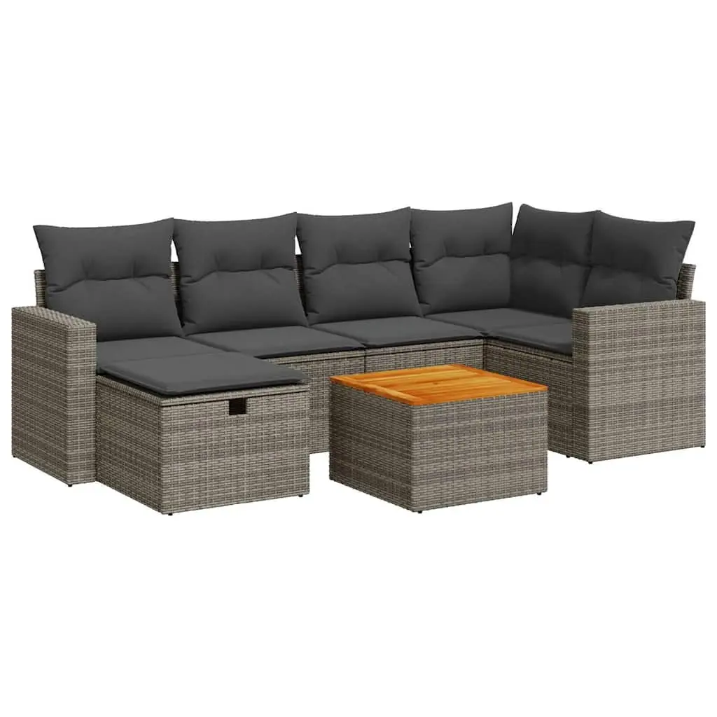 Garden Sofa Set 7 Piece Outdoor Furniture Grey Poly Rattan Patio Sectional