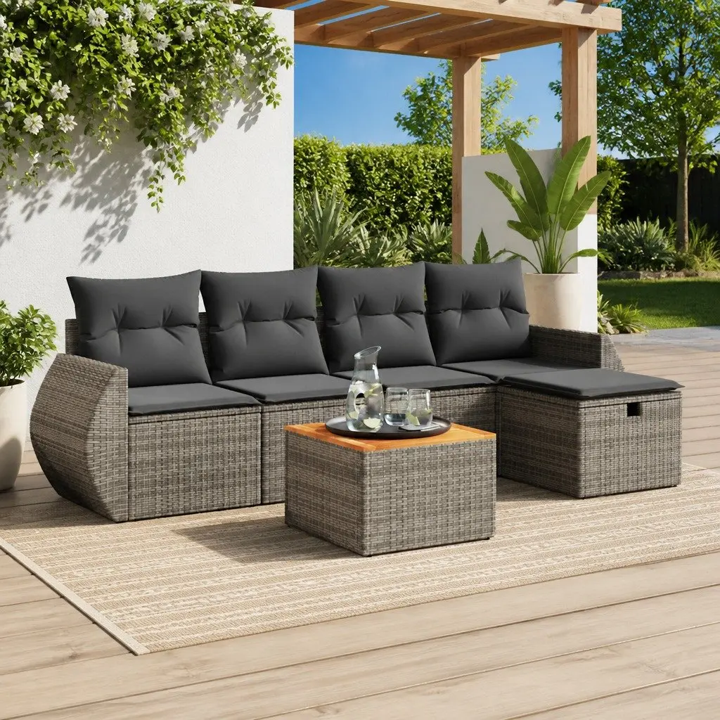 Garden Sofa Set Modular Outdoor Seating 6 Piece Grey Poly Rattan