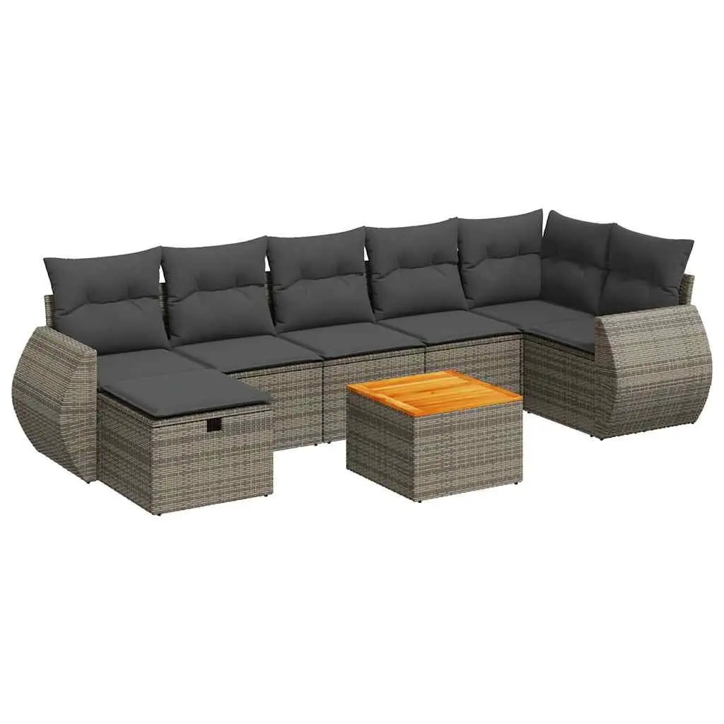 8 Piece Garden Sofa Set Grey Poly Rattan Outdoor Furniture Modular