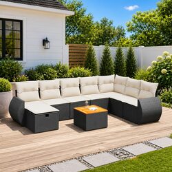 Comfortable 9-Piece Garden Sofa Set in Black
