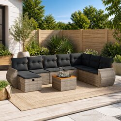 Garden Sofa Set 9 Piece Outdoor Furniture Grey Poly Rattan Modular Patio Lounge