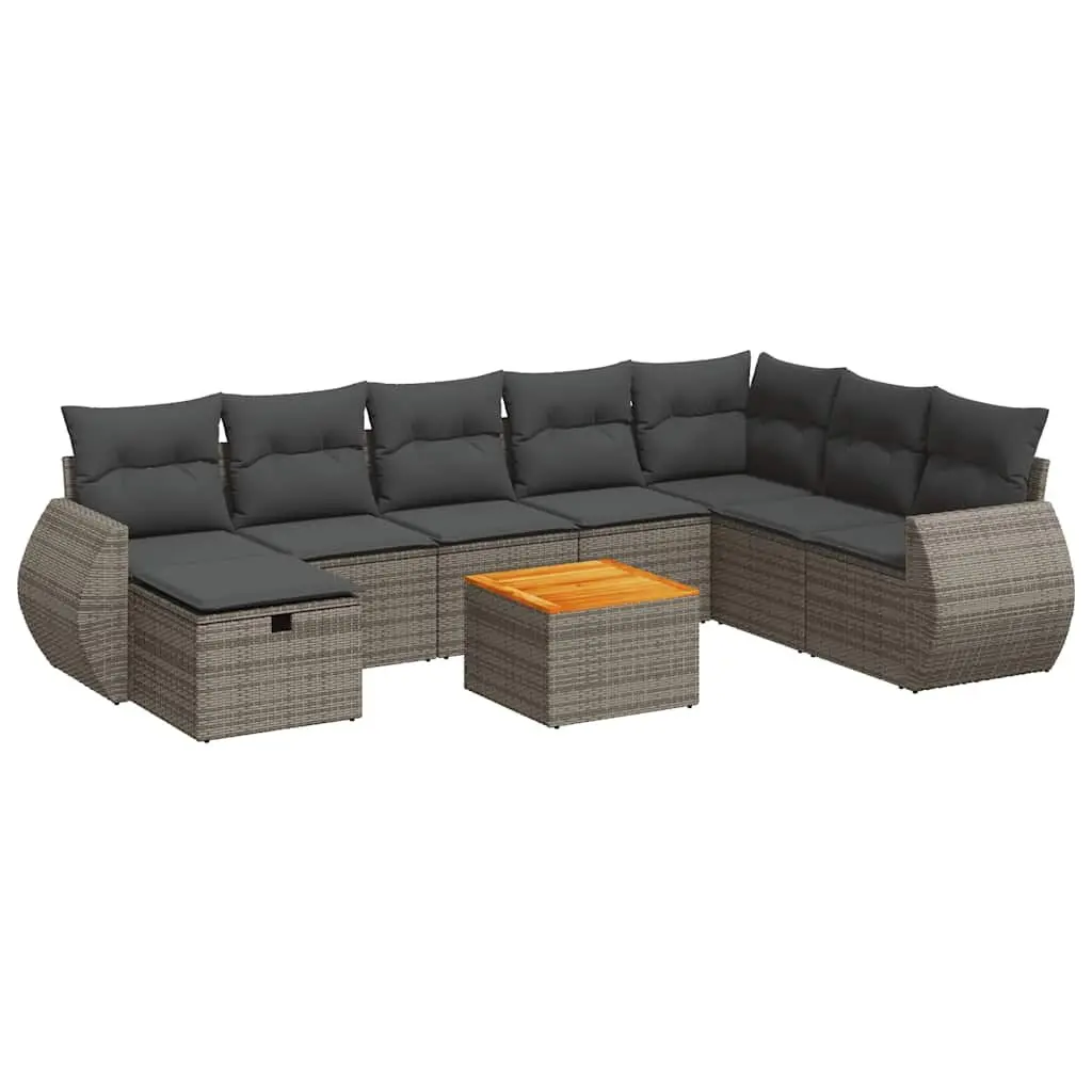 Garden Sofa Set 9 Piece Outdoor Furniture Modular Grey Poly Rattan Patio Lounge