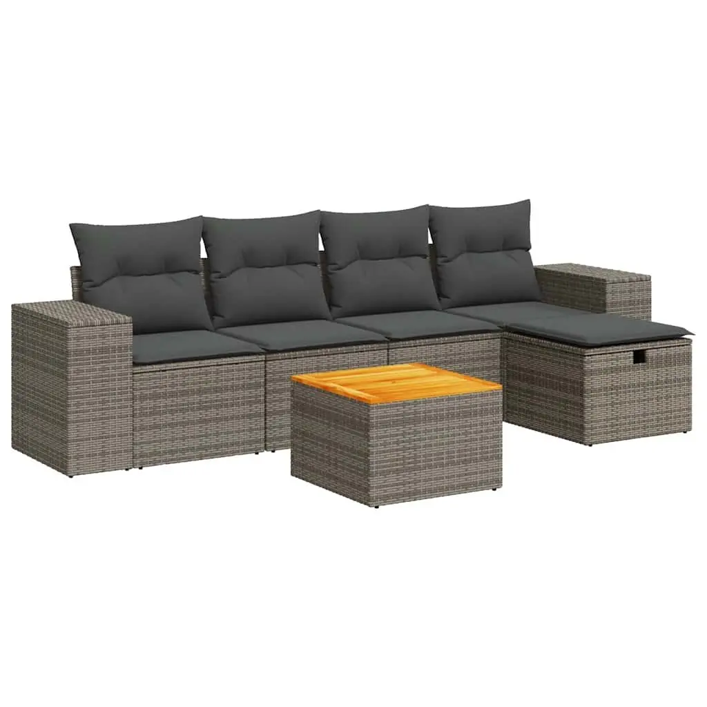 Garden Sofa Set 6 Piece Outdoor Furniture Modular Grey Rattan with Cushions