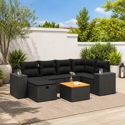 Comfortable 7 Piece Black Outdoor Sofa Set with Storage