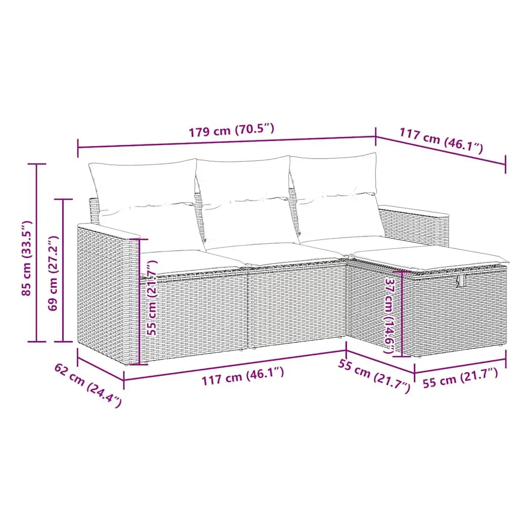 Garden Sofa Set 4 Piece Outdoor Furniture Black Poly Rattan with Cushions