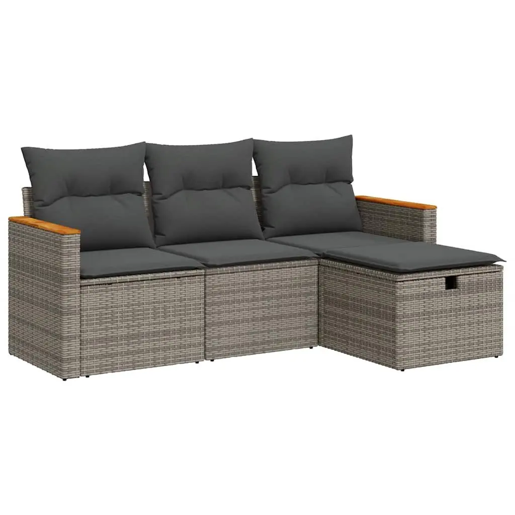 Garden Sofa Set 4 Piece Outdoor Furniture Modular Grey Poly Rattan with Cushions