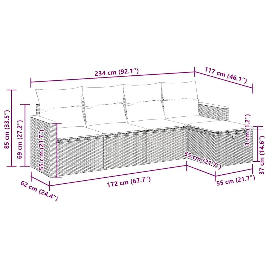Garden Sofa Set 5 Piece Outdoor Furniture Poly Rattan Black Patio Lounge