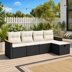 Comfortable 5 Piece Black Poly Rattan Patio Sofa Set