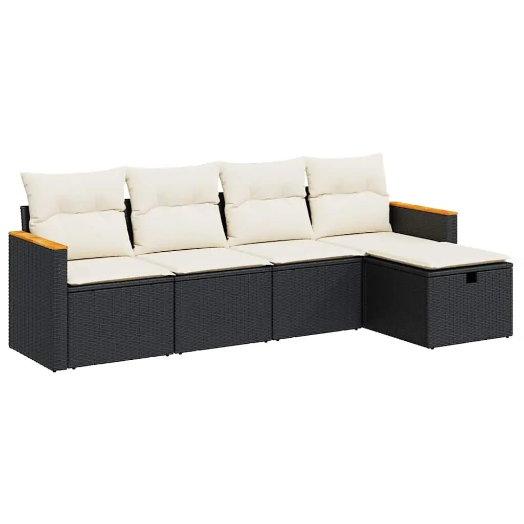 Garden Sofa Set 5 Piece Outdoor Furniture Black Poly Rattan Patio Lounge